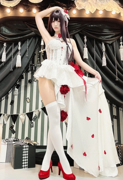 Goddess of Victory: Nikke Mihara Bonding Chain Cosplay Costume White Dress with Headdress and Socks