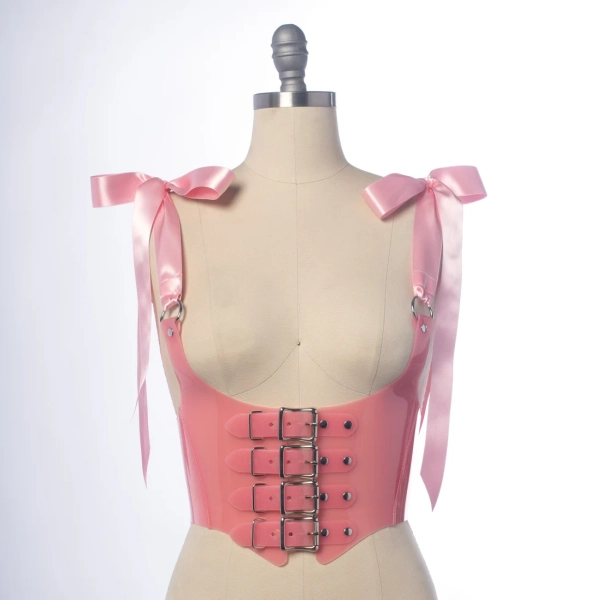 Pink Marie Buckle Harness Bodice, Pastel Pvc Corset, Soft Girl Aesthetic, Rococo Inspired Stays, Bustier, Satin Ribbons, Romantic Gothic Top - Etsy