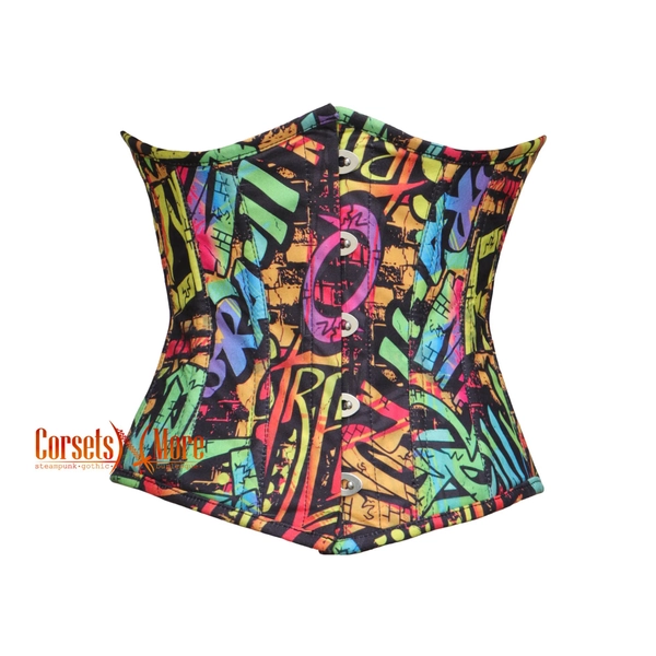 Halloween Colorful Graffiti Printed Cotton Underbust Corset Waist Trainer Gothic Costume