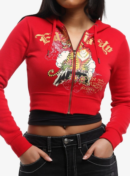 Ed Hardy Tiger Mountain Girls Crop Hoodie