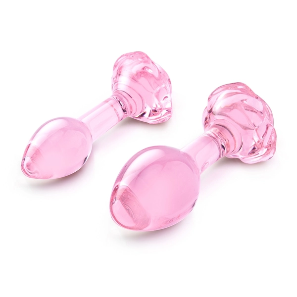 pink roses glass butt plug training set
