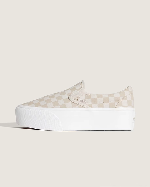 Classic Slip-On Platform Checkerboard Shoe in Checkerboard Mushroom Brown / Marshmallow White | Vans