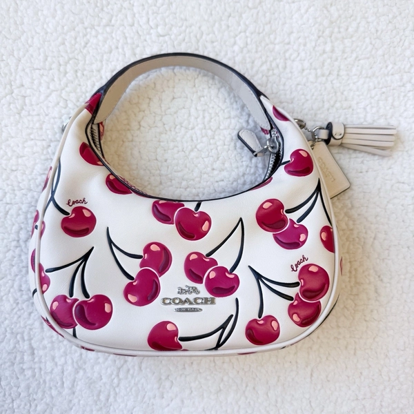 NWOT Coach Carmen Mini Crossbody Bag Cherry Print CY711 + Strap *Cigarette Smell