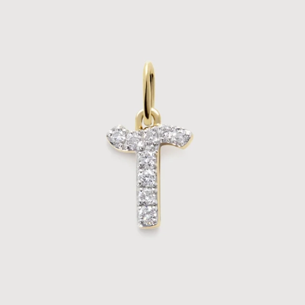 Gold Diamond Initial T Pendant - Lab Grown Diamond