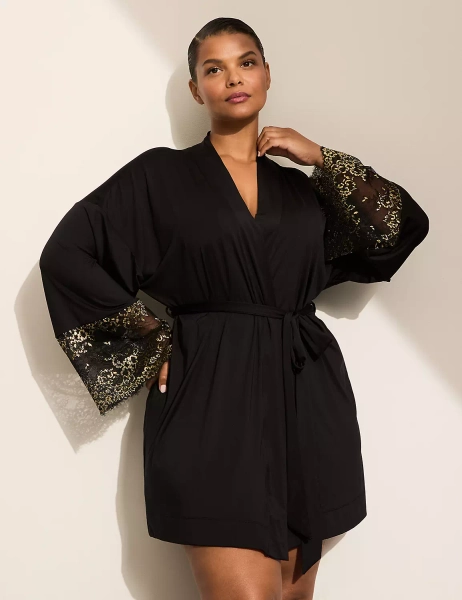 Shimmery Lace-Trim Robe