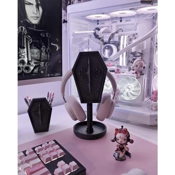 Coffin Headphone Stand: Goth Desk Decor - Halloween Gamer Headset Holder