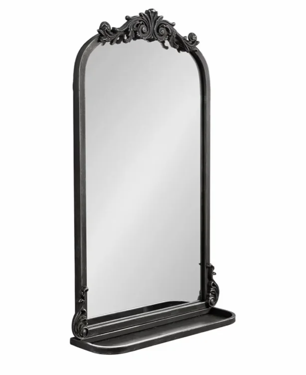 Kate and Laurel Arendahl Traditional Vintage Arch Mirror with Shelf, 21 x 32, Bronze, Baroque Antique Arched Wall Mirror with Functional Shelf and Ornate Frame - 31.4"L x 21"W - 0