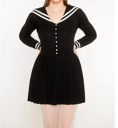Sailor Pleated Knit Dress | Medium