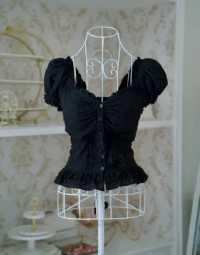 Shojo Girl Cotton Blouse Black PREORDER | M