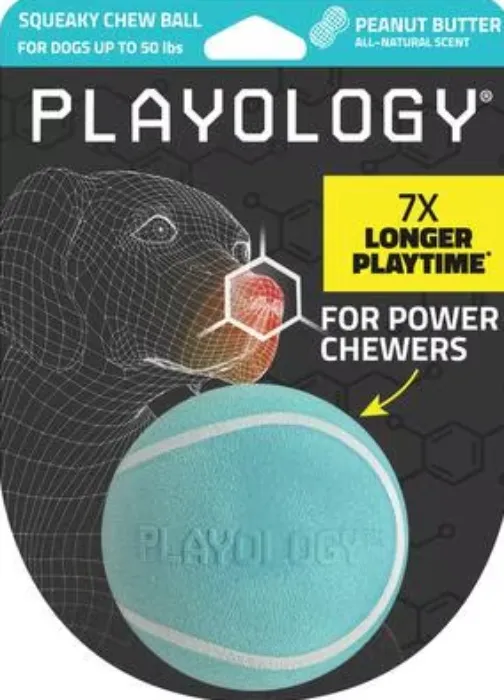 Playology Peanut Butter Scented Squeaky Chew Ball Dog Toy, Medium
