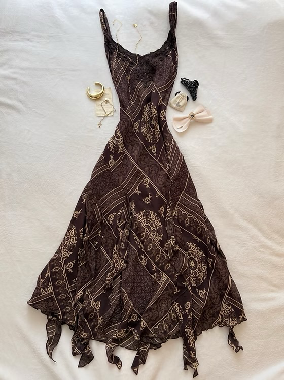 True Vintage Graphic Brown Maxi Dress 