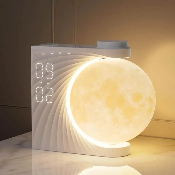 RETEYUNG Moon Lamp with Light Alarm Clock, 2 Alarm Clocks, RGB Moonlight, 8 Colours, Natural Sounds, Wake Light, Bedside Lamp with 3 Brightness Levels, Night Light for Women, Girls and Boys Product Images and Videos