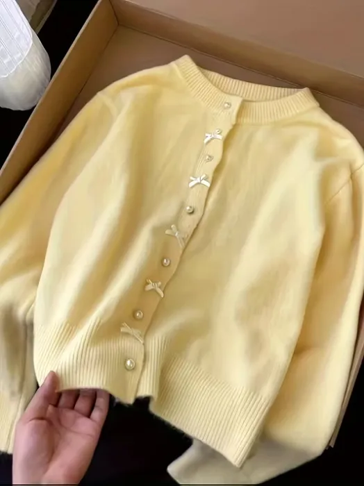 womens chic yellow cardigan button details soft stretchy - Temu