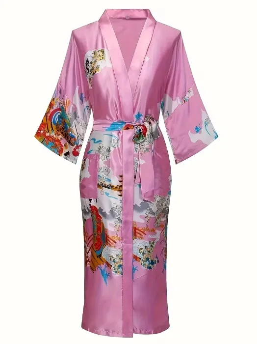 elegant floral kimono style long nightgown robe women soft - Temu Canada