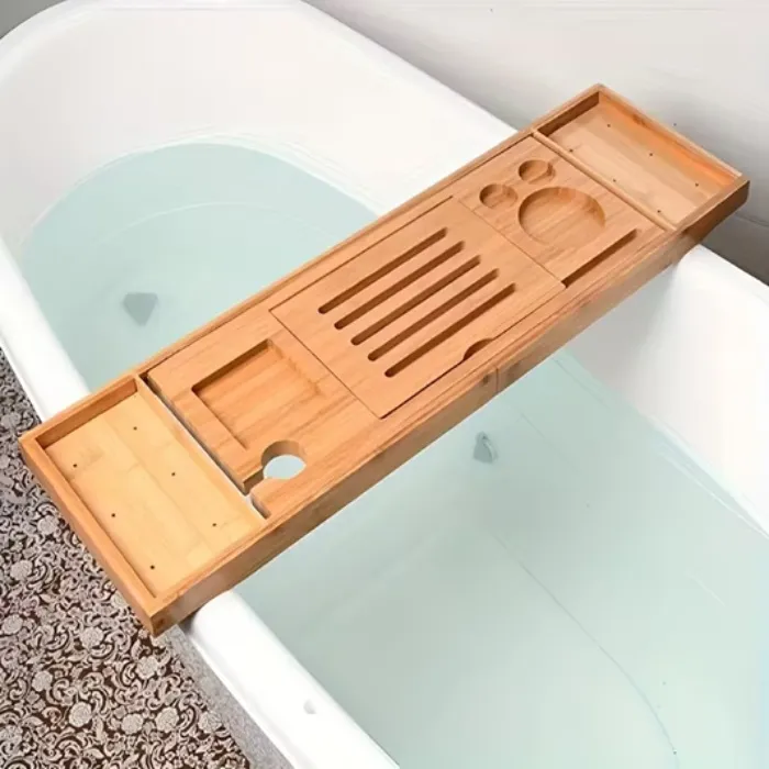 luxury bamboo bathtub tray expandable design fits tubs - Temu Canada