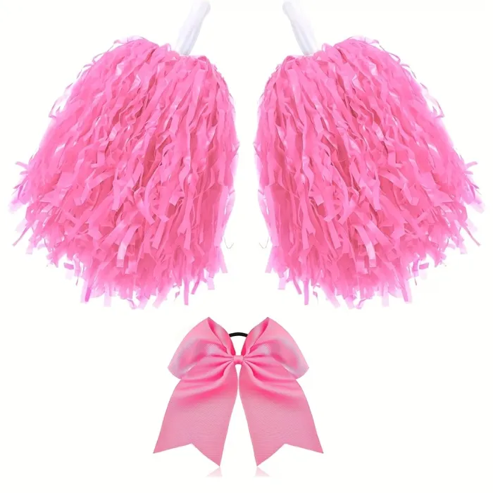 3pcs pink cheerleading pom poms large hair bow durable - Temu Canada