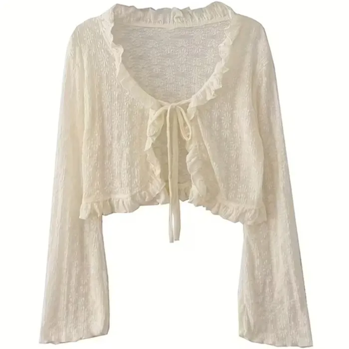 elegant cute thin lace lace cardigan womens long sleeve - Temu