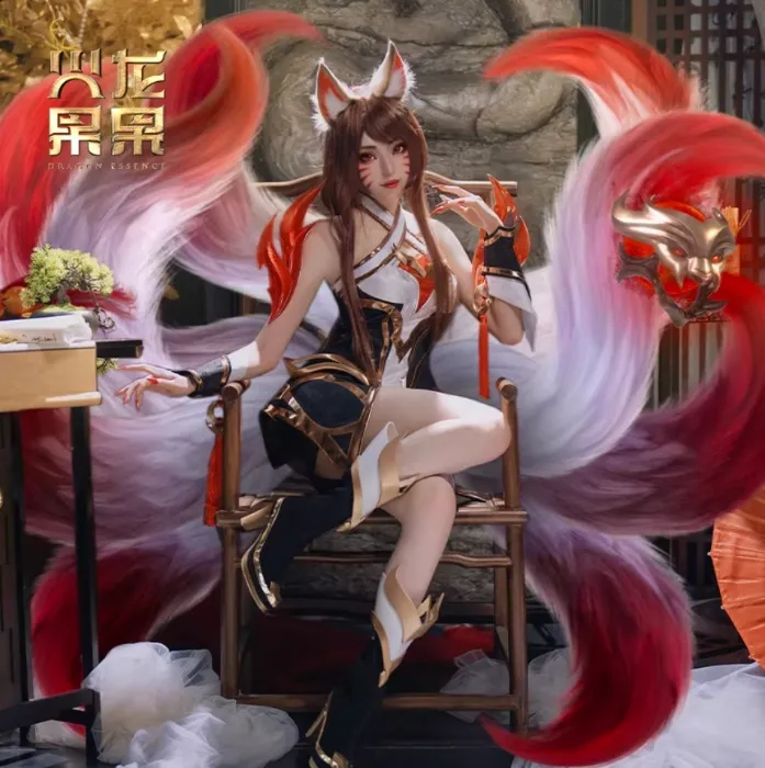 League of Legends: Risen Legend Ahri Cosplay, Wig and Tails