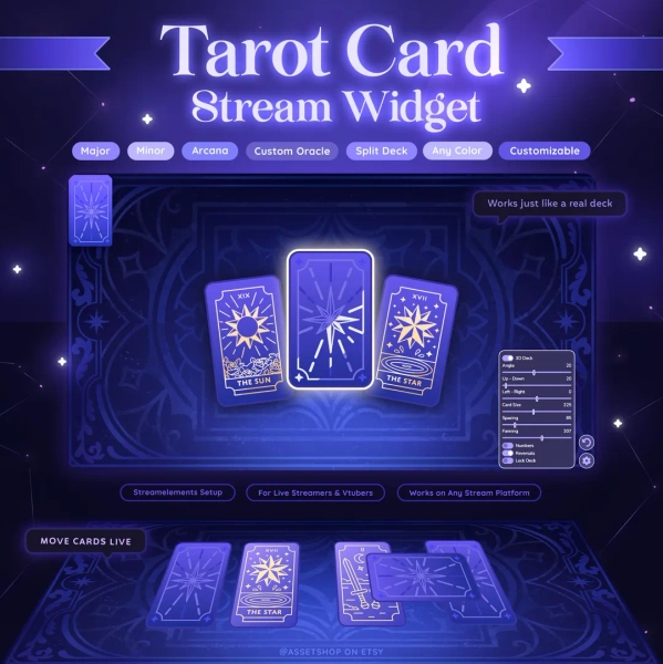 Tarot Card Stream Widget - for Twitch • Youtube • Any Platform | Major & Minor Arcana | Oracle | Streamelements Setup | Customizable | Game - Etsy