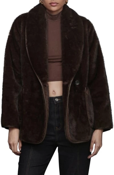 Avec Les Filles Shawl Collar Faux Fur Jacket in Espresso at Nordstrom, Size Xx-Large