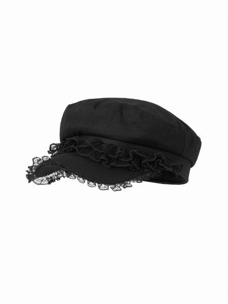 LACE TRIM BAKER BERET HAT