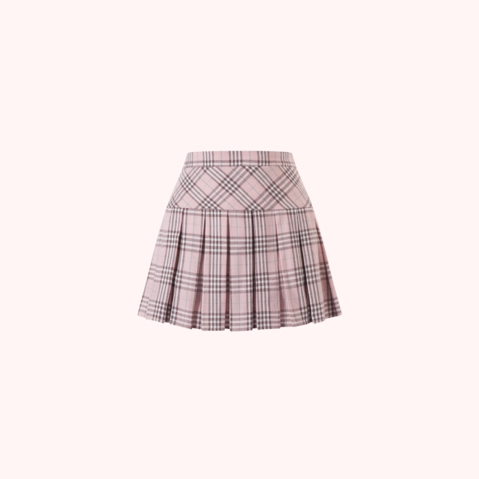 Pink Plaid Pleated High Rise Skirt | S