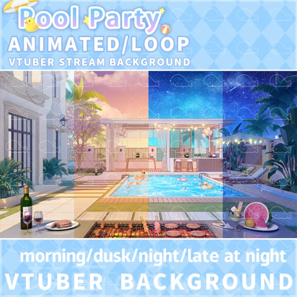 Animated backgrounds for Vtubers, Twitches, or Streamers. 【Pool Party】streaming background,  loop animation background by Dream-art (@Dream-art)