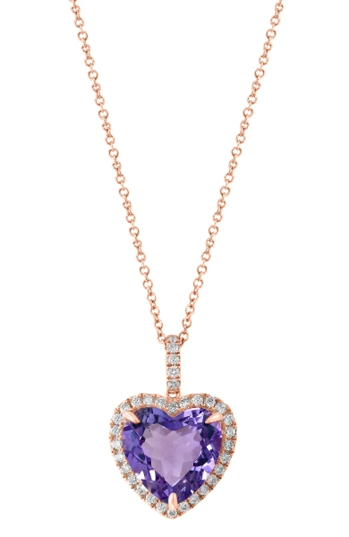 14K Rose Gold Diamond & Pink Amethyst Heart Pendant