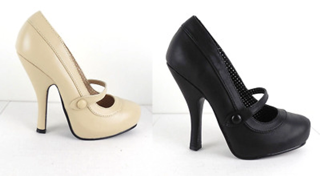 NEW NIB Lot of 2 Pair Pin Up Couture 4.5" Mary Jane Heels Cream & Black Size 5 | eBay