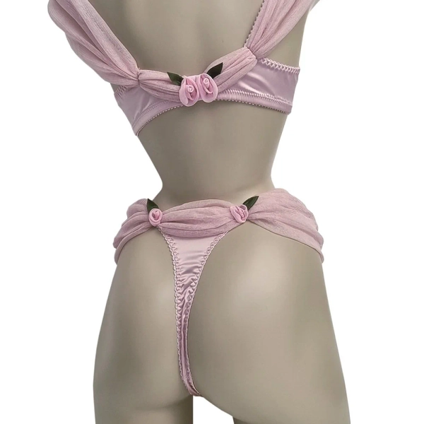 Rosa Bud pink silk draped thong panties — Buttress & Snatch