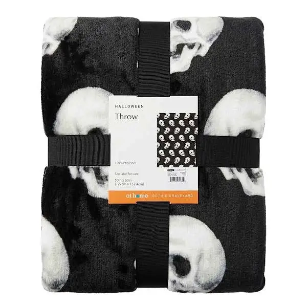 Black & White Skull Repeat Throw Blanket, 50x60