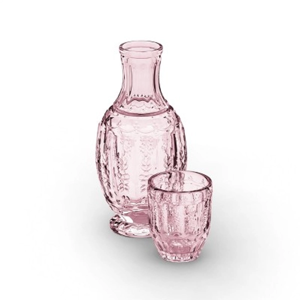 Elle Décor Vintage Night Bedside 33 oz. Water Carafe With Tumbler, 2-Piece Set - Purple/Pink