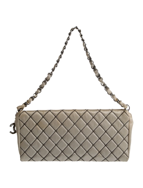 Beaded Satin Chain Pochette Bag