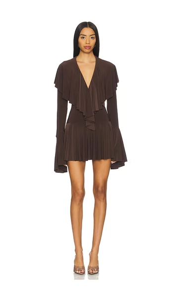 x REVOLVE Long Sleeve Deep V Ruffle Mini Dress