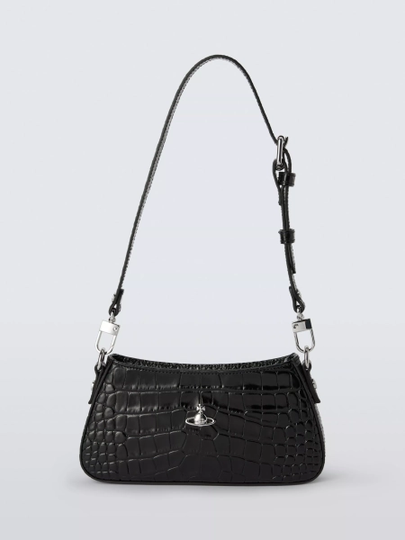 Vivienne Westwood Tasha Mock Croc Leather Shoulder Bag, Black