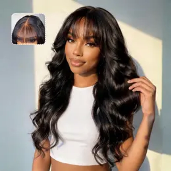 UNice Pre-Everything Fluffy Natural Loose Wave Wig with Curtain Bangs Glueless 13x4/7x5 HD Lace Human Hair Wigs Friendly for Beginners