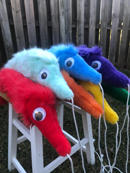 Worm on string plushie and Fursuit prop