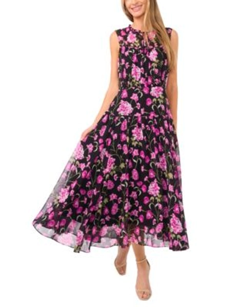 Women's Sleeveless Shirred Midi Dress