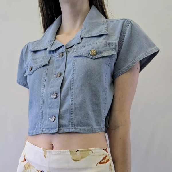 1990s Denim Republic Brand New With Tags Light Wash Denim Button Front Collared Crop Top - Etsy Canada