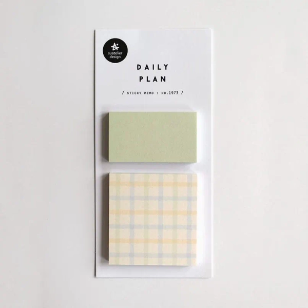 Sticky Note Set - Green Plaid // Suatelier Stickers Daily Plan 1973