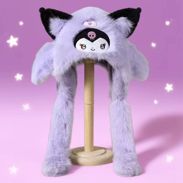 Cappello invernale in morbido peluche Decorazione Kawaii Prop Cosplay Cappello carino per adulti Kuromi Cappello in movimento per orecchie Simpatico giocattolo anime Regali per ragazze per bambini - AliExpress 26