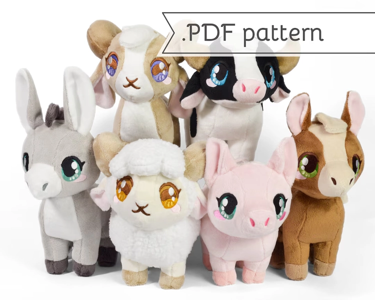 Farm Mammals Animals Plush Sewing Pattern .pdf Tutorial Sheep Pig Cow Goat Donkey Pony - Etsy Canada