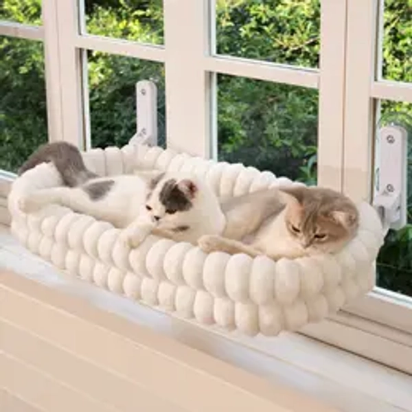 Folding Cat Hammock for Window - Cordless, Machine Washable Bed, Robust Metal Frame, Strong Suction Cups,Cat Window Perch for Cats and Small Dogs