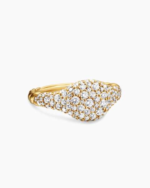 Petite Pavé Pinky Ring in 18K Yellow Gold with Diamonds, 7mm
