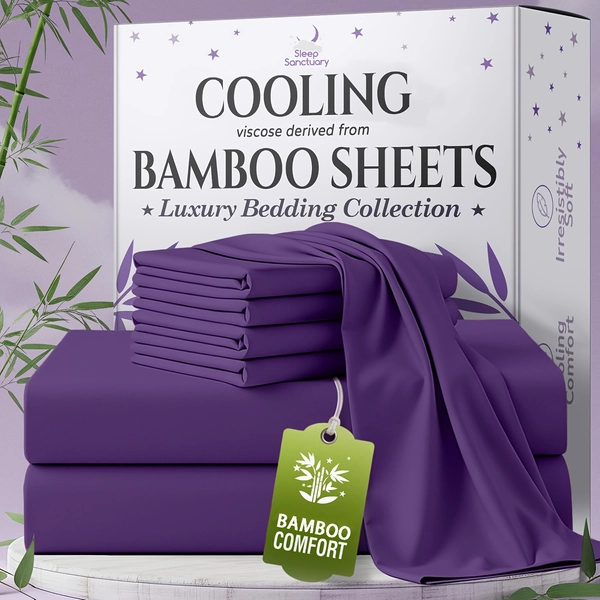for extra Deep Pocket Queen Size Sheets - 4/6pcs Breathable & Cooling Bamboo Bed Sheet Set, Nursery Sheet & Pillowcase Sets, Hotel Luxury, Soft Wrinkle-Free For Extra Deep Mattresses, Room Decor, Valentine'S Day Gift