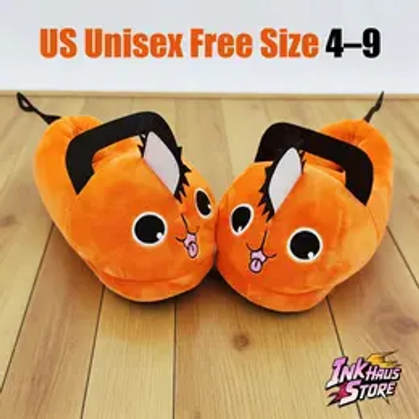 Pochita Anime Plush Slippers US Free size 4-9 Cute Cozy Soft Fashion Accessories Chainsaw Man Cartoon Indoor Unisex One Size Gift for Fans Adults Kids