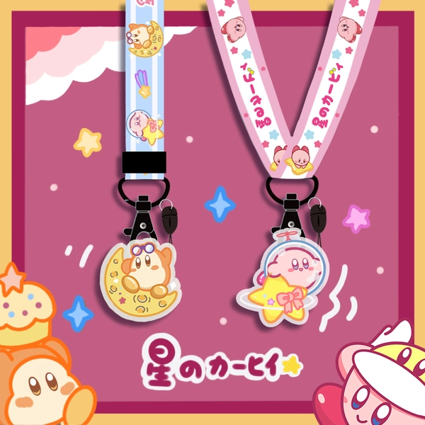 Kirby Lanyard Necklace Cute Kirby Phone Strap Kirby Charms Kawaii Kirby Accessories - Pink / Long Necklace