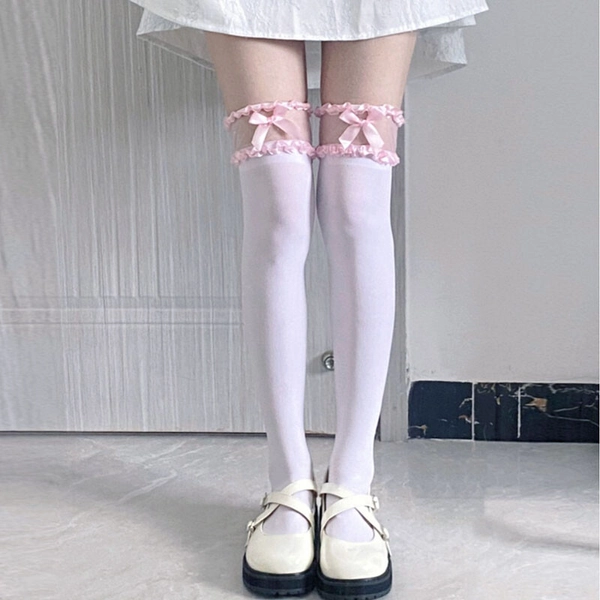 Sweet Girls Lolita Bow Over Knee Socks Japanese Cute Thigh High School Cosplay