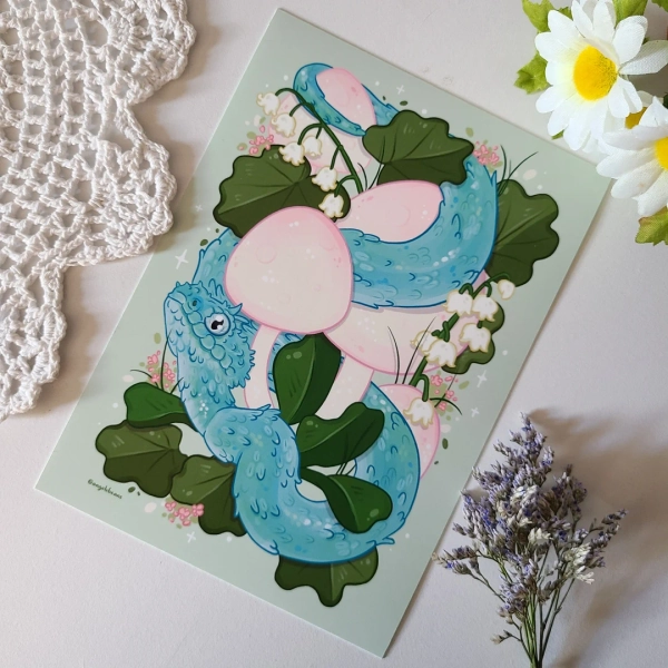 Blue Bush Viper Snake With Mushrooms 5x7 Art Print | Reptile Decor | Snake Art | Wall Art Gift | Home Decor | Postcard | Semi Gloss - Etsy Canada