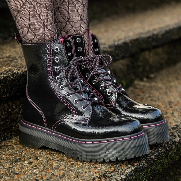 Dr Martens Jadon Patent Platform Boot (Black/Pink)